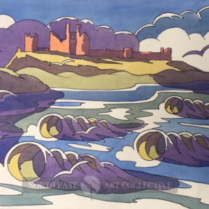 Purple Dunstanburgh Framed Original Watercolour by Matt Forster