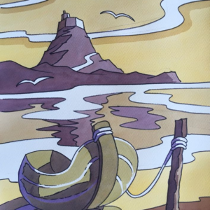Yellow Lindisfarne Framed Original Watercolour by Matt Forster