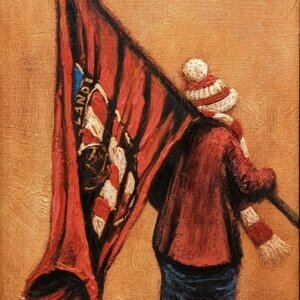 True Colours Red Flag SAFC Framed Original Oil on Board by Chris Cummings