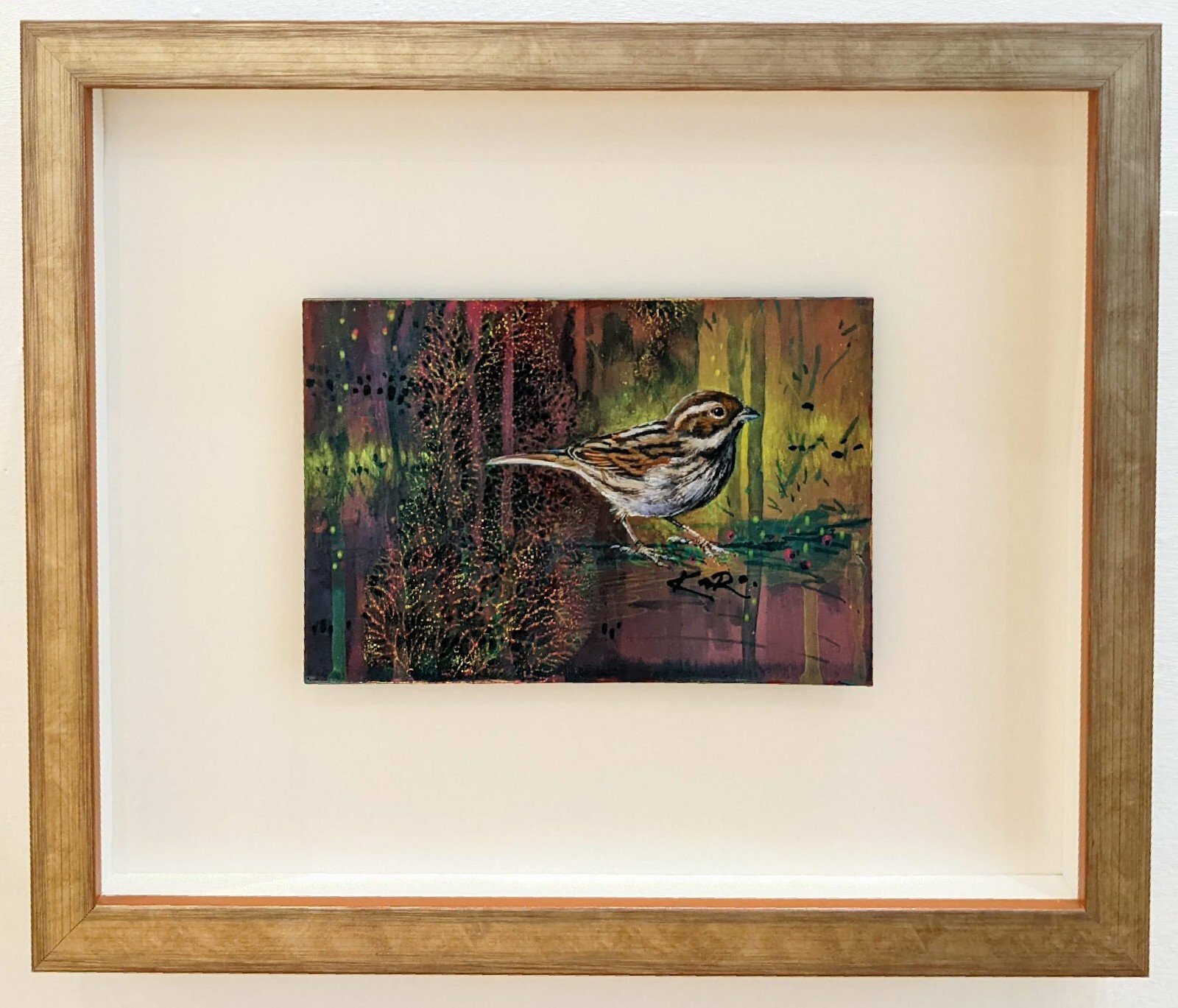 Reed Bunting Framed Original Acrylic on Card by Kath Rodger