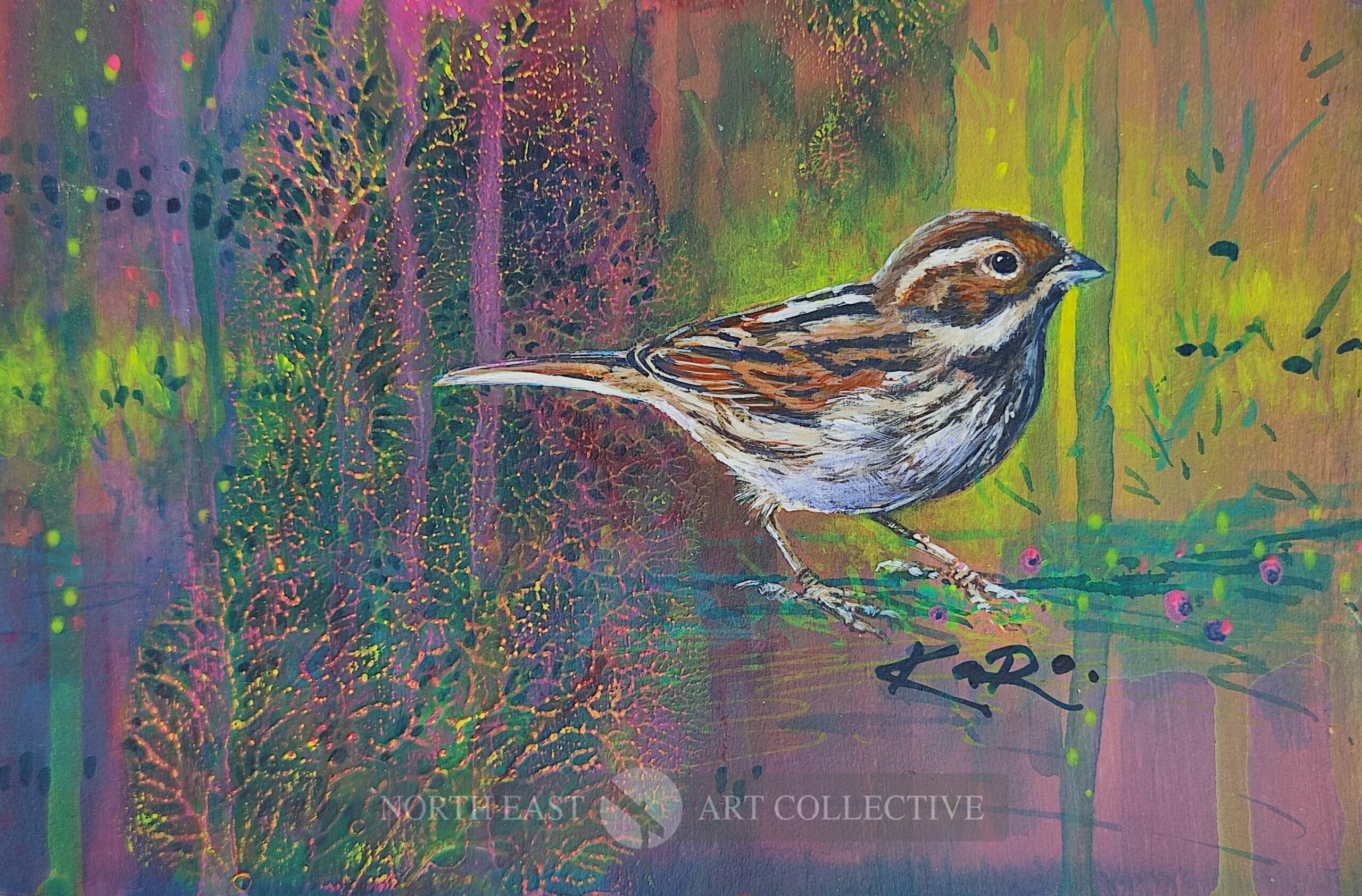 Reed Bunting Framed Original Acrylic on Card by Kath Rodger