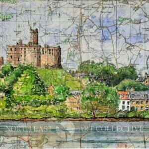 Warkworth from the River Coquet Framed Original Watercolour and Ink on OS Map by Graham Caffull