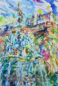 Ross Fountain, Edinburgh Original Acrylic on Canvas by Rasa Zilinskaite