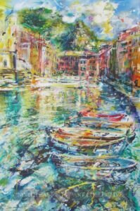 Vernazza, Italy Original Acrylic on Canvas by Rasa Zilinskaite